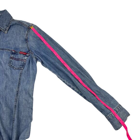 Guess Womens Vintage 90s Y2K Denim Snap Button Grunge Long Sleeve Dress Sz M - Picture 13 of 14